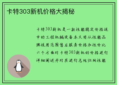卡特303新机价格大揭秘